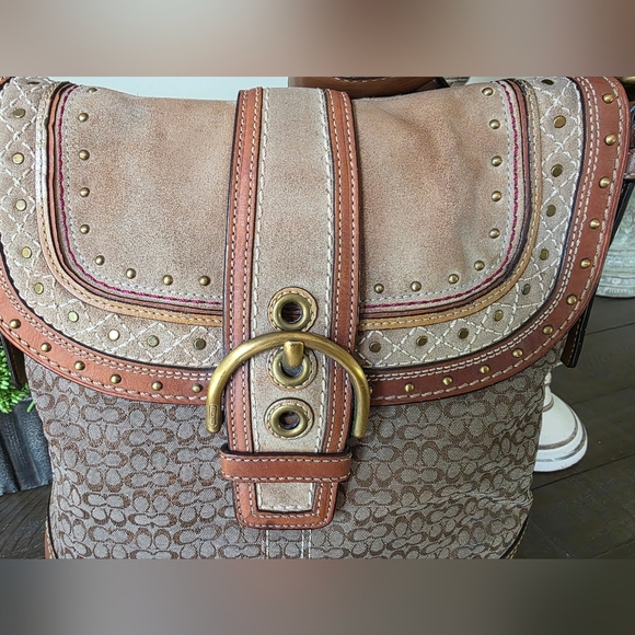 Coach SOHO 2007 Signature C Shoulder/Crossbody Brown Leather Suede Rivet Flap - Picture 5 of 16